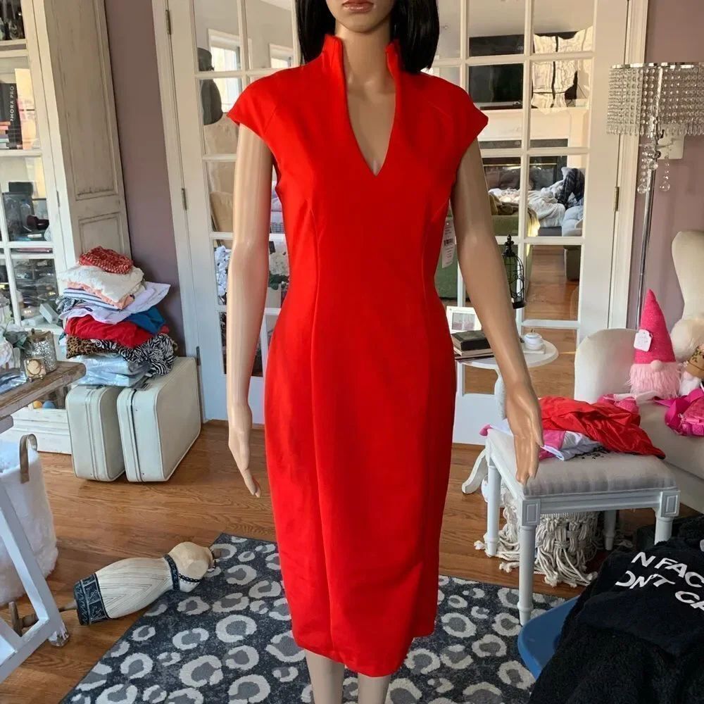 Alexia Admor Red High Neck Sexy Wiggle Back Zipper Dress sz M NWT